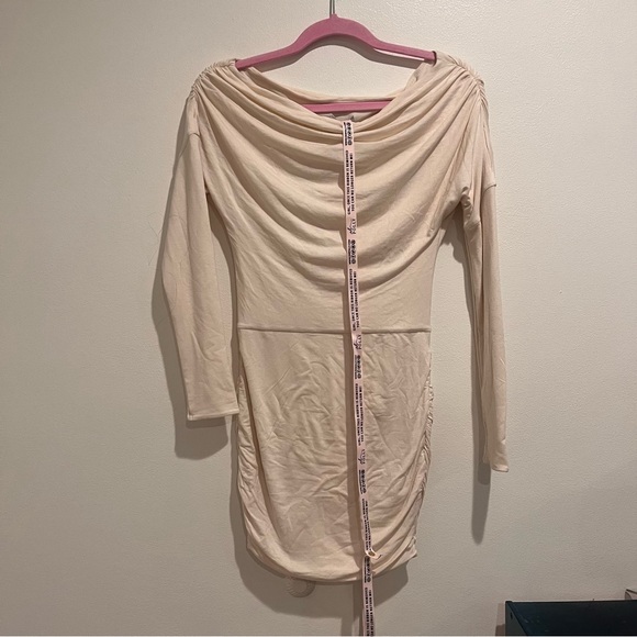 New Oh Polly The Elsa Modal Off-Shoulder Ruched Mini Dress in Ivory Small - Picture 6 of 11